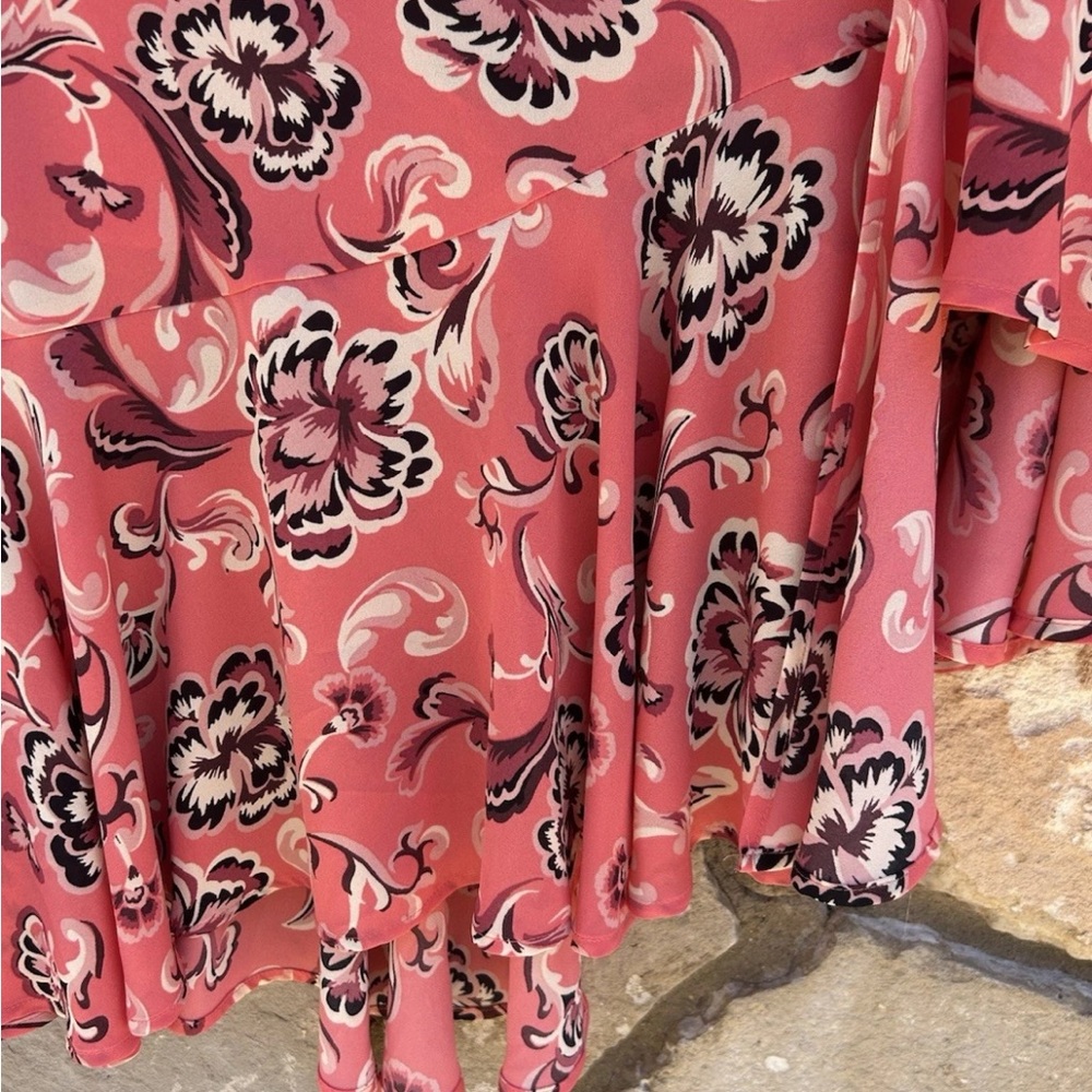 Who What Wear Skirt 10 Pink Coral Floral Lined Layered Ruffled Side Excellent - Picture 2 of 9